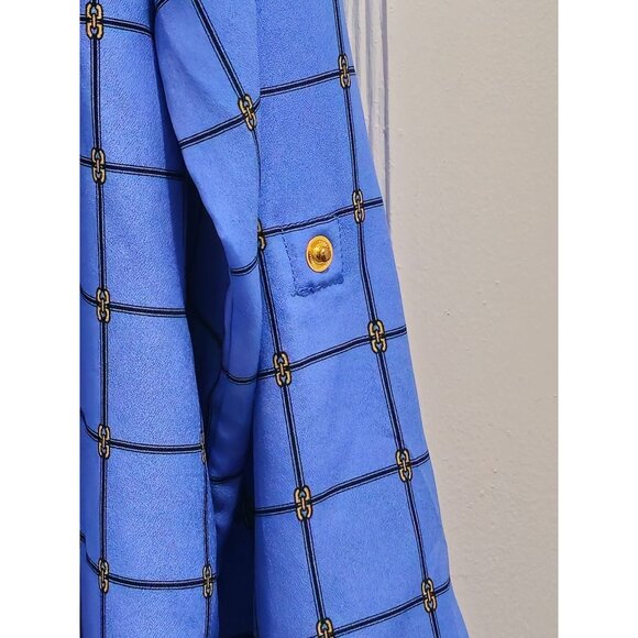 Michael Kors Women's Blue Plaid Zipper Front Blouse Size Medium - Picture 7 of 15